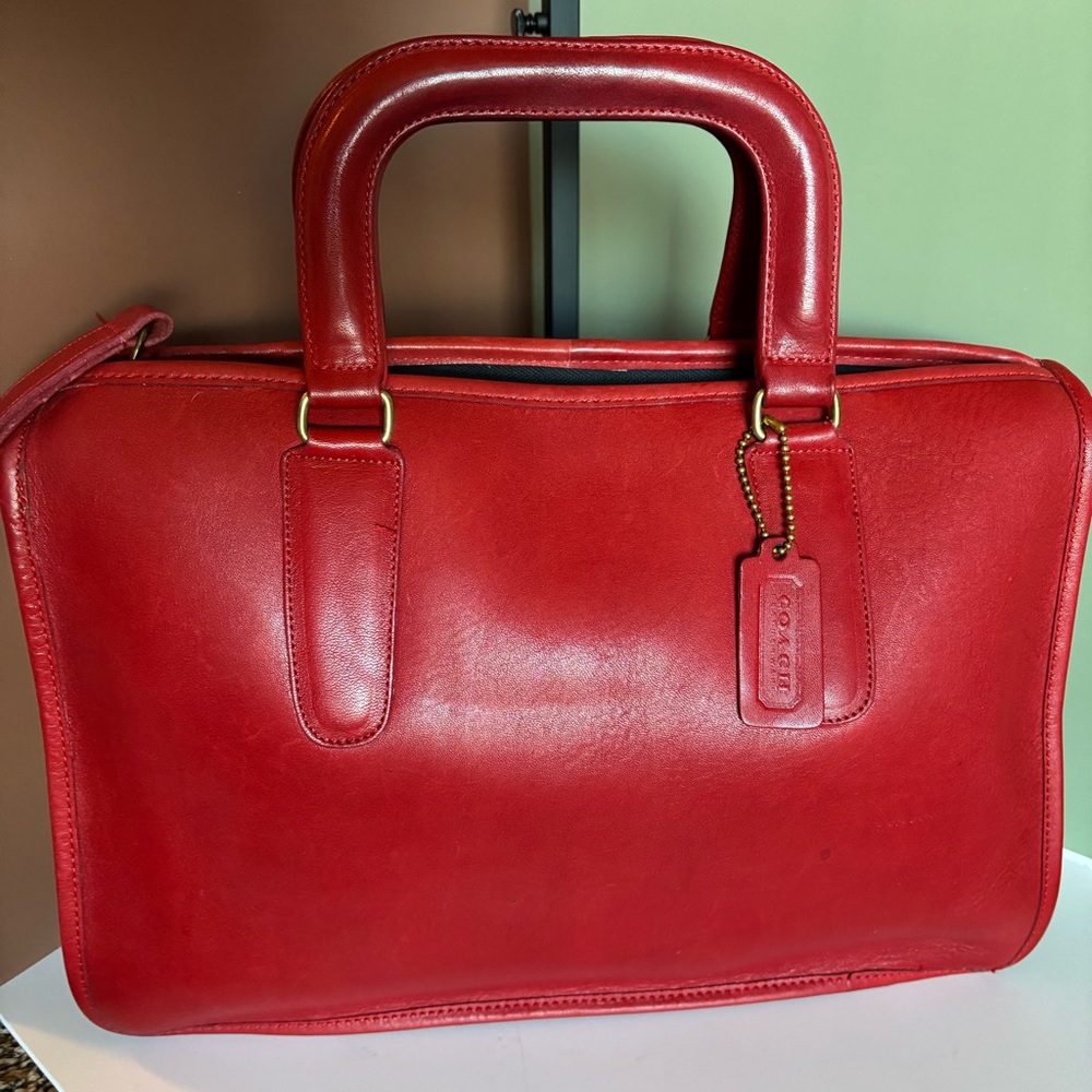 Red Leather Structured Top-Handle Bag